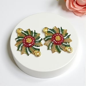 2-teiliger handbemalter mehrfarbiger Blumenverbinder - 17 mm Emaille-Blumen-Doppelschleifen-Anhänger für die Herstellung von DIY-Schmuckzubehör & Komponenten (TPB28)