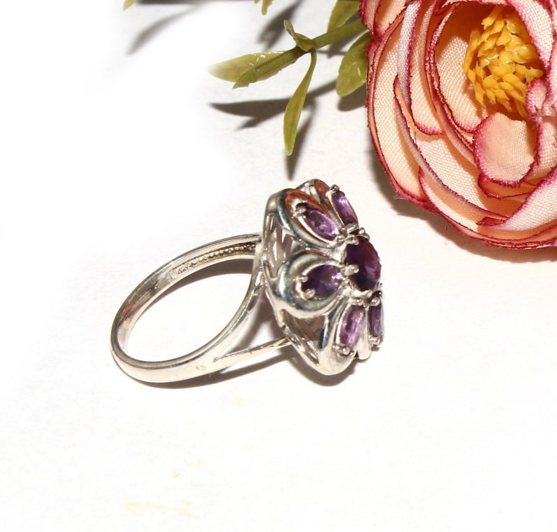 925 Sterling Silver Ring Size US 7.75 Purple Stone Flower Ring Bridal Wedding Silver Ring Engagement Ring Gift For Her SL123