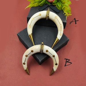 Ethically Sourced Buffalo Bone Double Horn Pendant, Handmade Crescent Horn Pendant, Upside Down Moon Single Loop Pendant, DIY Jewelry Making