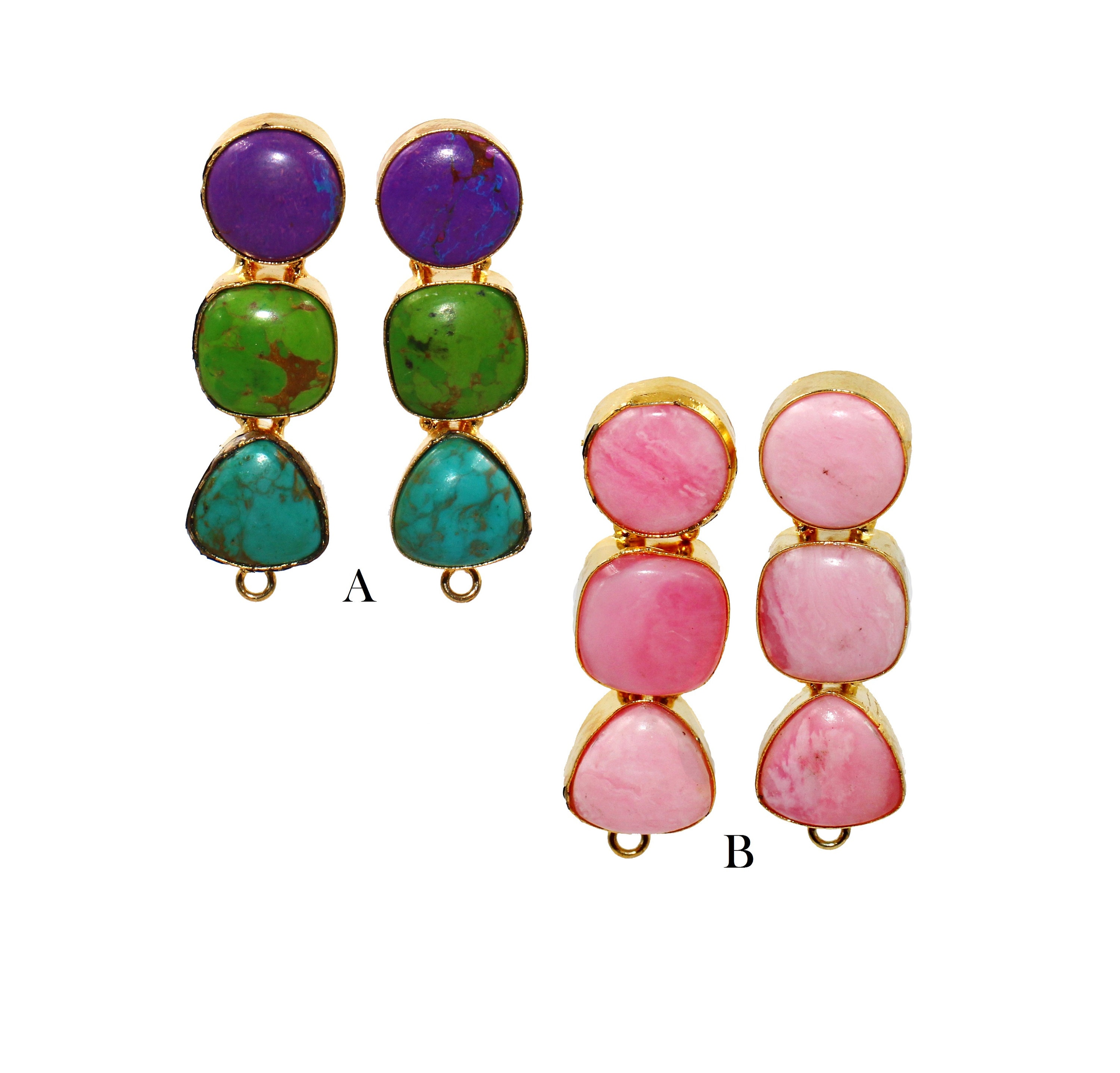 22kt ゴールドメッキ マルチ銅ターコイズ & ピンクセディメント