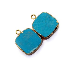 1Pair 24K Gold Electroplated Edge Turquoise Square Pendant Single Loop Pendant Gemstone Pendant DIY Jewelry Making Supplies Jewelry Findings