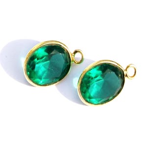 1 Pair Bezel Set Teal Green Quartz Oval Earrings Pendant /14x10mm 22k Gold Plated Gemstone Connector /DIY Jewelry Making Component /Findings