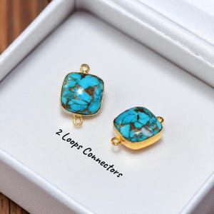 1 Pair 15mm Mojave Turquoise Cushion Connector Gold Plated Double Loop Pendant Gemstone Link Connector DIY Jewelry Making Supplies Findings.