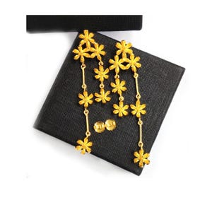 Designer Flower Long Earrings 82mm Real Gold Plated Handmade Floral Dangle Earring Wedding Earrings Party Wear Earrings Bridesmaid Gift Idea