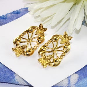 40x24mm 1 Pair Gold Plated Flower Ear post w/ Backings / Long Earpost /DIY Jewelry Making Supplies / Jewelry Component /Earring Findings G06