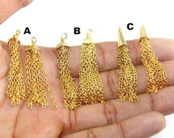 45x6mm 1 Pair Long Chain Tassels  Real Gold Plated Earring Findings Tassel Accessories 8 Chain Streamer Tassel DIY Jewelry Making Supplies.