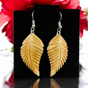 Hand Carved Buffalo Bone Leaf Designer Earrings | Ethnic Handmade Bone Earrings | Dangle Earrings | Party wear Earrings | Gift For Her