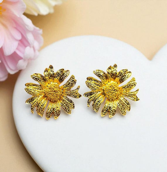 Grosse Boucles d'Oreilles Plaqué Or Cabochon Orange Femme