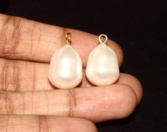 1 Pair 16x10mm White Shell Pearl Teardrop Dangles / White Charm Pendants / Handmade Earrings Drops / Earrings Findings / DIY Jewelry Making