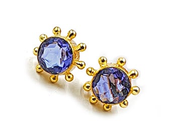 Poste para pendientes con piedra de nacimiento de diseño multicolor chapado en oro de 14 mm, conector redondo hecho a mano, poste para hacer joyas, suministros para hacer aretes