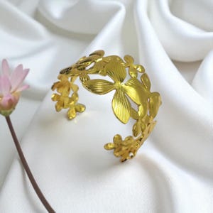 Gold Floral Leaf Cuff Bracelet | Adjustable Boho Bangle | Handmade Bracelet Statement | Jewelry Antique Style Floral Bracelet | Gift For Her