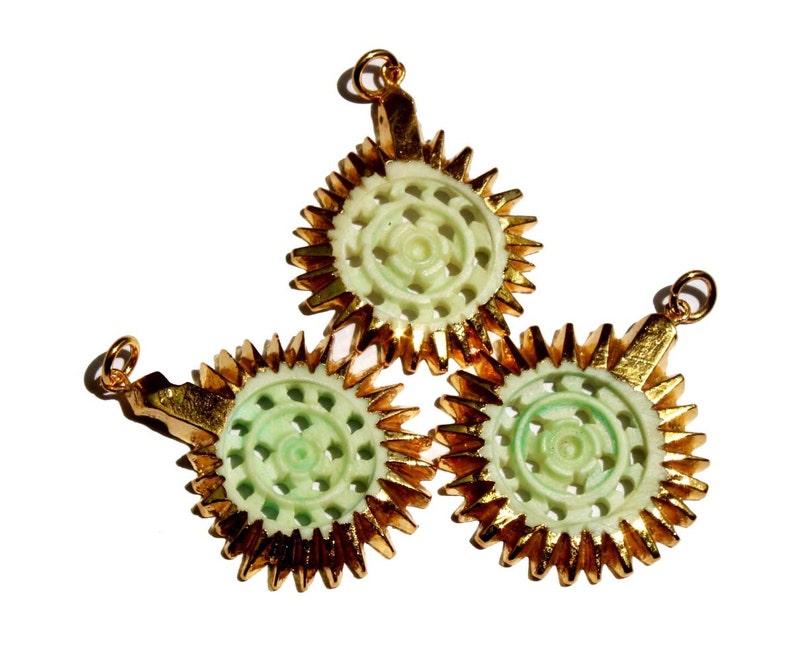 DIY 24Kt Gold Electroplated White Bone Carved Flower Pendant Gold Plated Loop /& Bail Gold Electroformed Bone Pendant Carved Bone Pendant