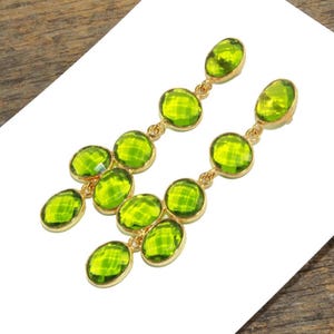 63x19mm Faceted Peridot Quartz Earrings Bezel Set Long Six Stone Earrings Bridal Bridesmaid Wedding Earrings Party Wear Earrings Gift Idea.