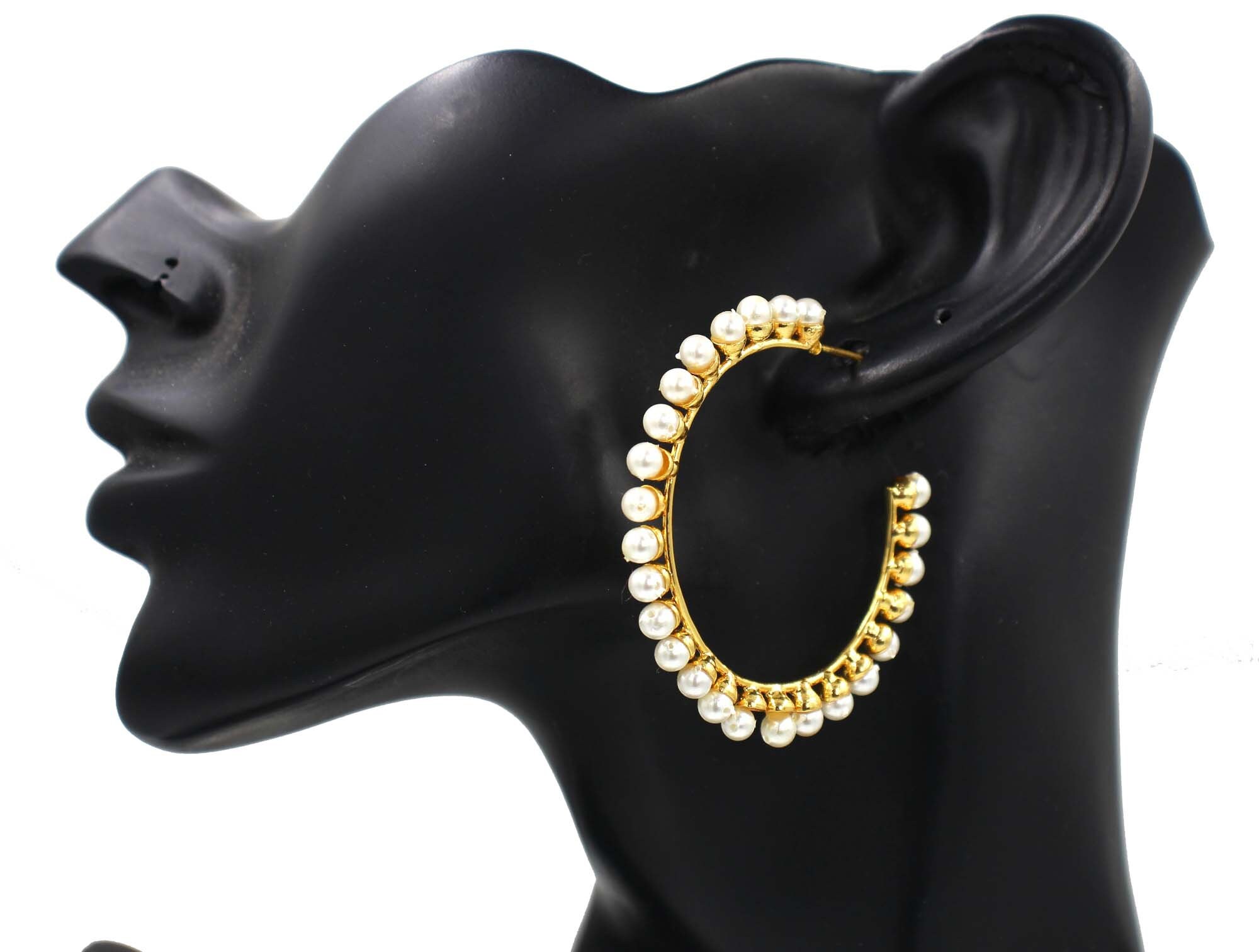 Pearl Hoop Earrings / 22kt Gold Plated Handcrafted Shell Pearl Etsy UK