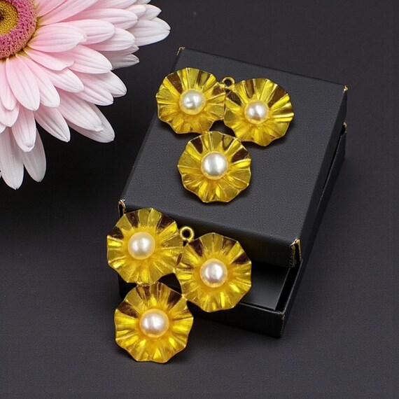 22ktゴールドメッキパールイヤリングコネクタ 45 x 44 mm パール