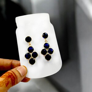 1.29" Bezel Set Multi Quartz Round Cut Stone Earrings, 18kt Gold Plated Tanzanite Earrings, Five Stone Earrings, Gift Idea, Everyday Jewelry image 4