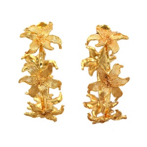 Real Gold Plated Handmade Designer Floral Hoop Earrings 55mm Multiple Finish Statement Hoop Earrings Party Wear Wedding Bridal Earrings Gift