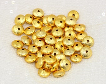 10mm Brushed Gold Rondelle Shaped Brass Beads / Puffy Round Beads / Roundel Brass Beads / Jewelry Findings / Beading Supplies / DIY Jewelry