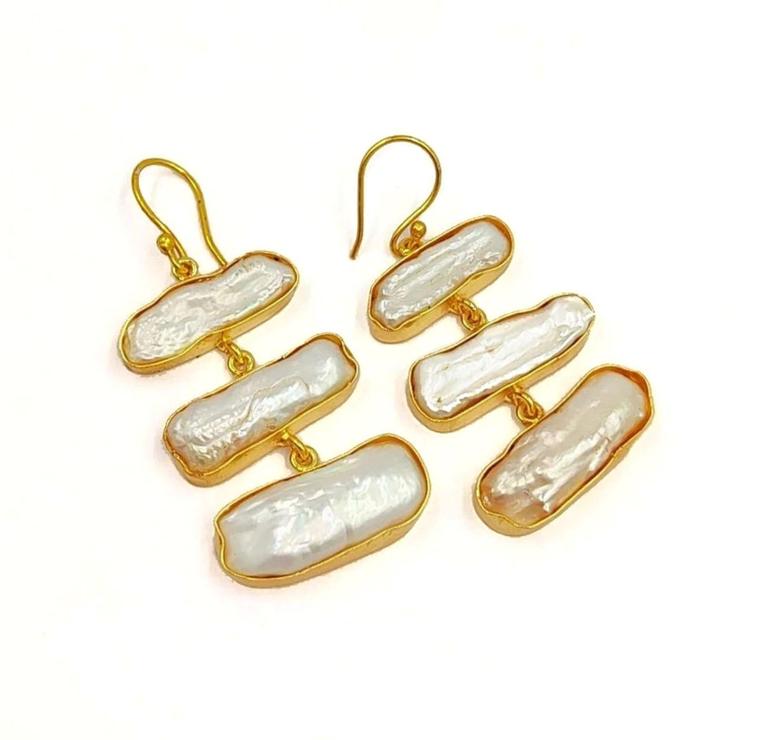 Freshwater Baroque Biwa Pearl 56mm 22kt Gold Plated Three Etsy