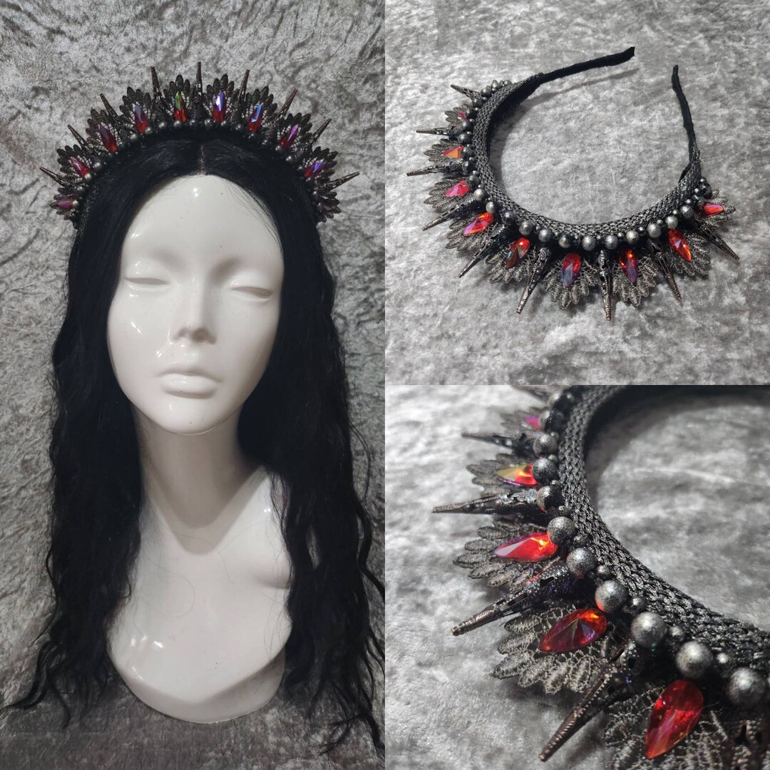 Couronne Gothique Halloween En Faux Cuir - Ajustable, Pour Déguisement, Bal Masqué, Cosplay, Carnaval