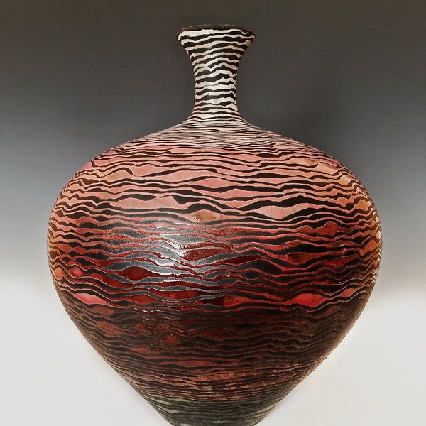 Large Handmade Raku Vase,one of a kind raku vase, raku pottery vase