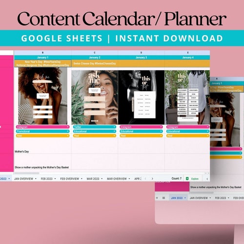 Content Calendar Social Media Planner Template Google Sheet Etsy
