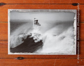 Pro Surfer Ian Walsh blasts off hurricane swell in Newport, RI | Hand-coated Metal Print| fine art photograph by Alexander Nesbitt