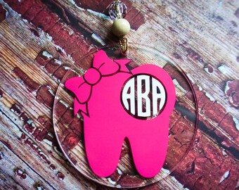Rearview Mirror Charm, Personalized Car Accessory, Car Monogram, Mirror Charm, Dentist Monogram, Car Accessories, Dental Assistant Decal