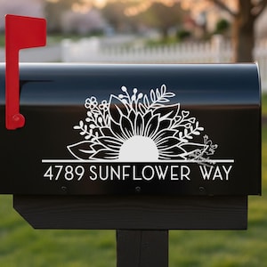 Custom Mailbox Address Decal | Floral Mailbox Vinyl with House Number & Street Name | Personalized Outdoor Address | Sunflower Decal