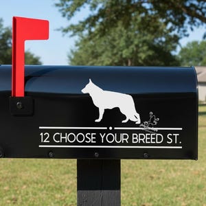 Custom Dog Mailbox Decal - Personalized Mailbox Address with Dog Silhouette - Choose Your Breed Vinyl House Number