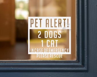 Pet Emergency Alert Decal - Custom Pet Safety Window Sticker - Firefighter Rescue Decal