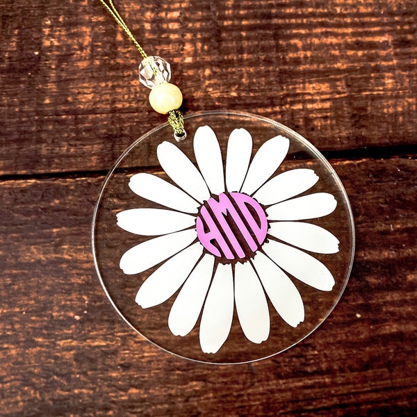 Rearview Mirror Charm, Daisy Car Accessory, Car Monogram, Daisy Mirror Charm, Daisy Monogram, Car Accessories, Flower Decal