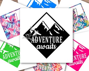 Mountain Decal, Adventure Awaits Decal, Adventure Decal, Mountain Sticker, Travel Decal, Wanderlust Decal, Adventure Sticker, Hiking Decal