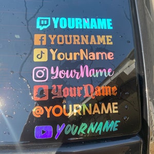 Social Media Username Decal for Cars, Tumblers, and More - Personalized Vinyl Sticker - Custom Text Holographic Vinyl