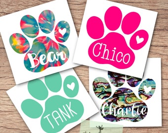 Custom Paw Name Decal - Personalized Pet Vinyl Sticker - Unique Pet Label for Your Beloved Companion - Multiple Font Options, Sizes & Colors