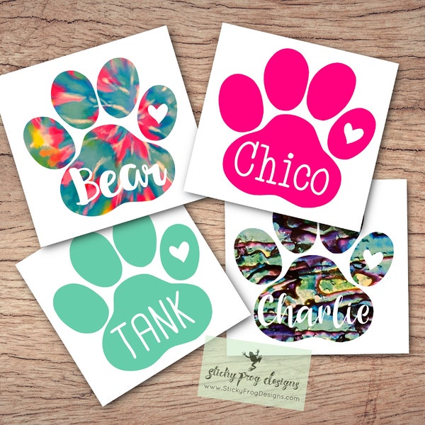 Custom Paw Name Decal - Personalized Pet Vinyl Sticker - Unique Pet Label for Your Beloved Companion - Multiple Font Options, Sizes & Colors
