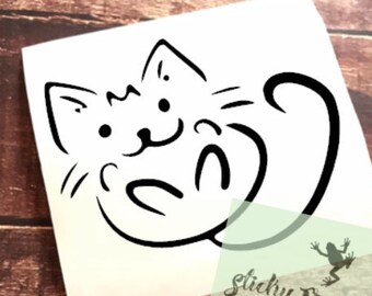 Cute Cat Decal - Kitten Vinyl Window Sticker - Cat Gift - Cat Mama Decal - Doodle Style Cat Sticker