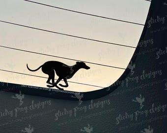 Greyhound Vinyl Decal - Running Greyhound Car Window Sticker - Sighthound Dog Silhouette,