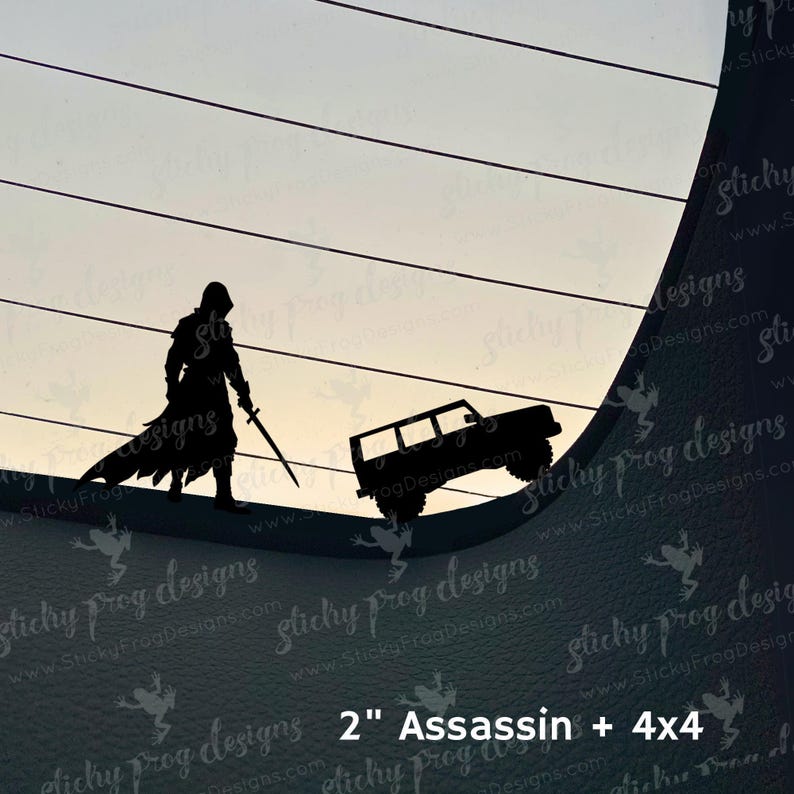 Assassin Decal - Medieval Knight Sword Master Sticker - Tiny Window Decal - Easter Egg Sticker - Fantasy Gamer Gift - Creed Sword Car Decal image 2