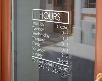 Window Store Hours Sticker Business Door Stickers Custom Business Store Hours Sign Vinyl Decal ...