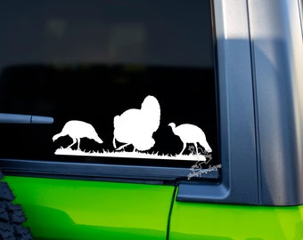 Turkey Hunting Decal for Trucks, Car, Tumblers and More - Strutting Gobbler & Hens Vinyl Sticker - Affordable Gift for Hunter or Outdoorsman