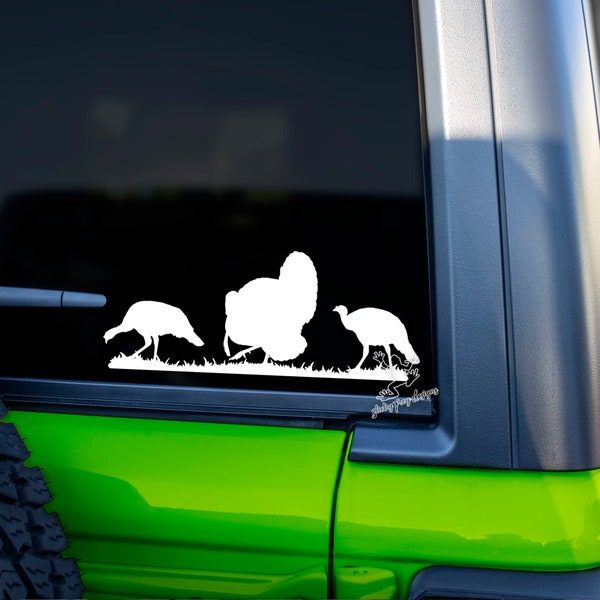 Turkey Hunting Decal for Trucks, Car, Tumblers and More - Strutting Gobbler & Hens Vinyl Sticker - Affordable Gift for Hunter or Outdoorsman