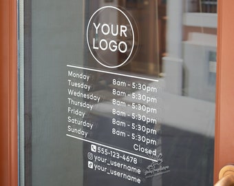Store Hours Decal - Business Logo Window Sticker - Custom Hours of Operation Vinyl Decal - Salon, Boutique, Retail Storefront Sticker -