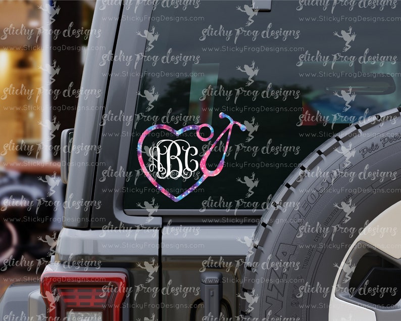 Nurse Monogram Decal, Nurse Decal, Patterned Nurse Decal, Stethoscope Monogram Decal, Stethoscope Decal, Nurse Monogram Sticker, Nurse Gift image 3