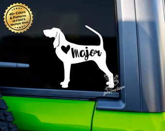 Personalized Coonhound Decal - Custom Coonhound Name Sticker for Cars, Tumblers, Laptops & More - Black and Tan, Bluetick, Redbone Coonhound