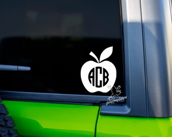 Apple Monogram Decal for Cars, Tumblers, Laptops and More - Initials Vinyl Sticker - Monogram Window Decal - Monogrammed Teacher Gift