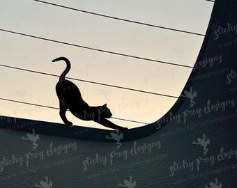 Cat Car Decal - Tiny Cat Sticker - Cat Bumper Sticker - Hidden Decal - Cute Stretching Cat Decal - Cat Mom Gift - Kitten Silhouette
