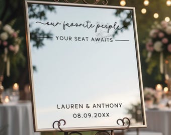 Custom Wedding Seating Chart Decal - Your Seat Awaits Mirror Sign - Personalized Wedding Reception Decor - Our Favorite People Sticker