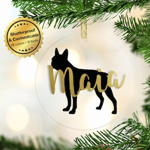 Personalized Boston Terrier Ornament - Custom Boston Terrier Christmas Tree Decor - Gift for Dog Lovers - Holiday Keepsake - Shatterproof