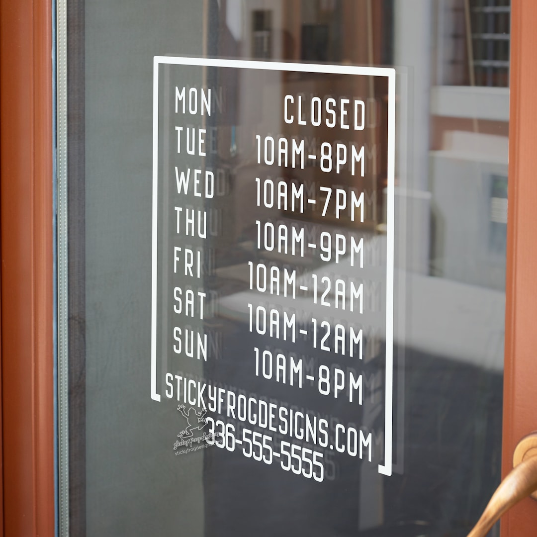 Modern Store Hours Decal - Personalized Business Signage - Custom Open ...